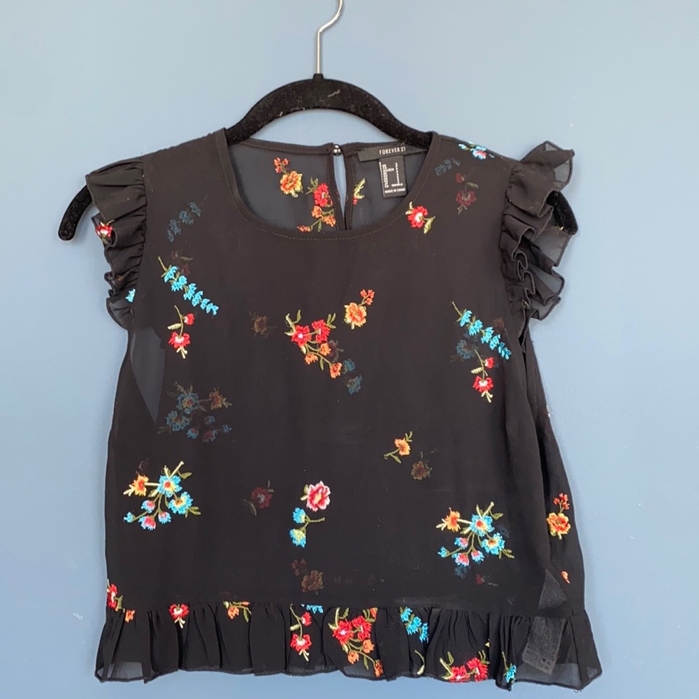 Sheer black Forever 21 Flower Shirt